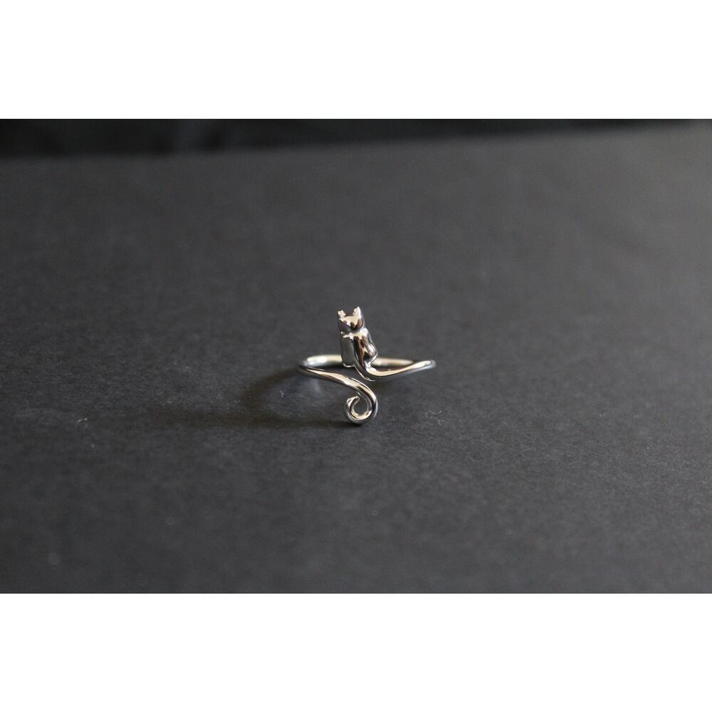 Sterling Silver Cat Ring - Adjustable Ring, Silve… - image 2